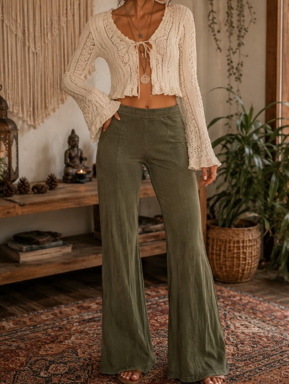 Cream Cropped Knit Cardigan XS Ivory Tie Front Bell Sleeve Boho Coquette